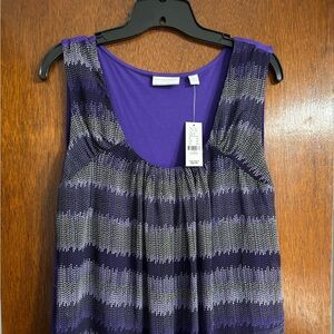 New York & Company Purple Striped Knit Tank Top